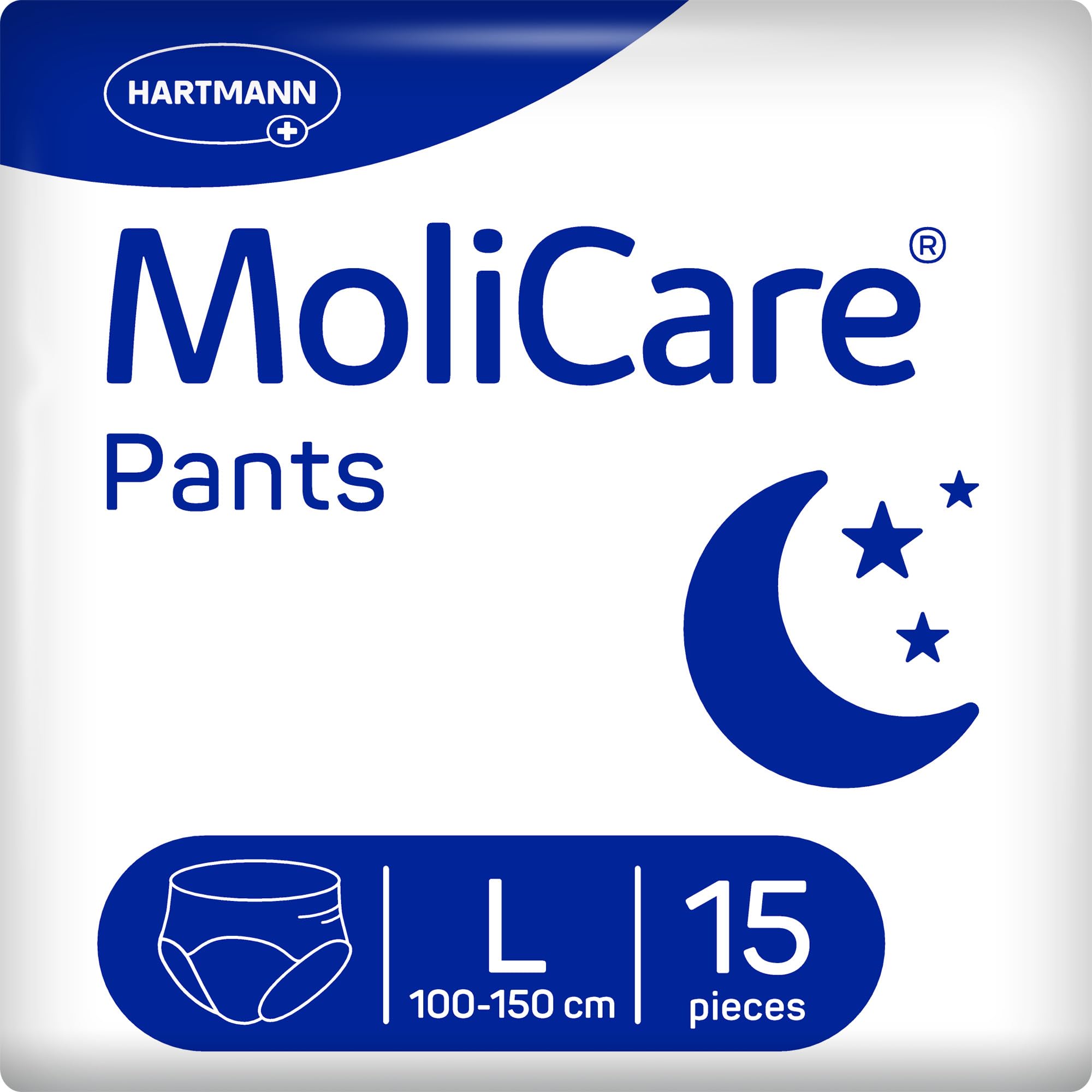 MoliCare Pants Night – Incontinence Pants for Moderate Bladder Weakness at Night for Men and Women | Reliable & Discreet | Size L 39-59 inches (100-150cm), 15 Items