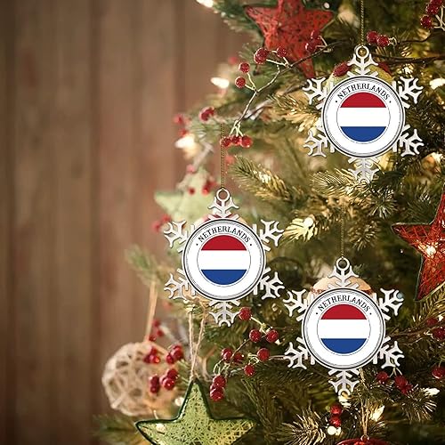 Miniatura 7 de Bandera nacional de peltre y copo de nieve, adornos de Navidad de bandera de los Países Bajos para colgar en el árbol de Navidad, decoración de
