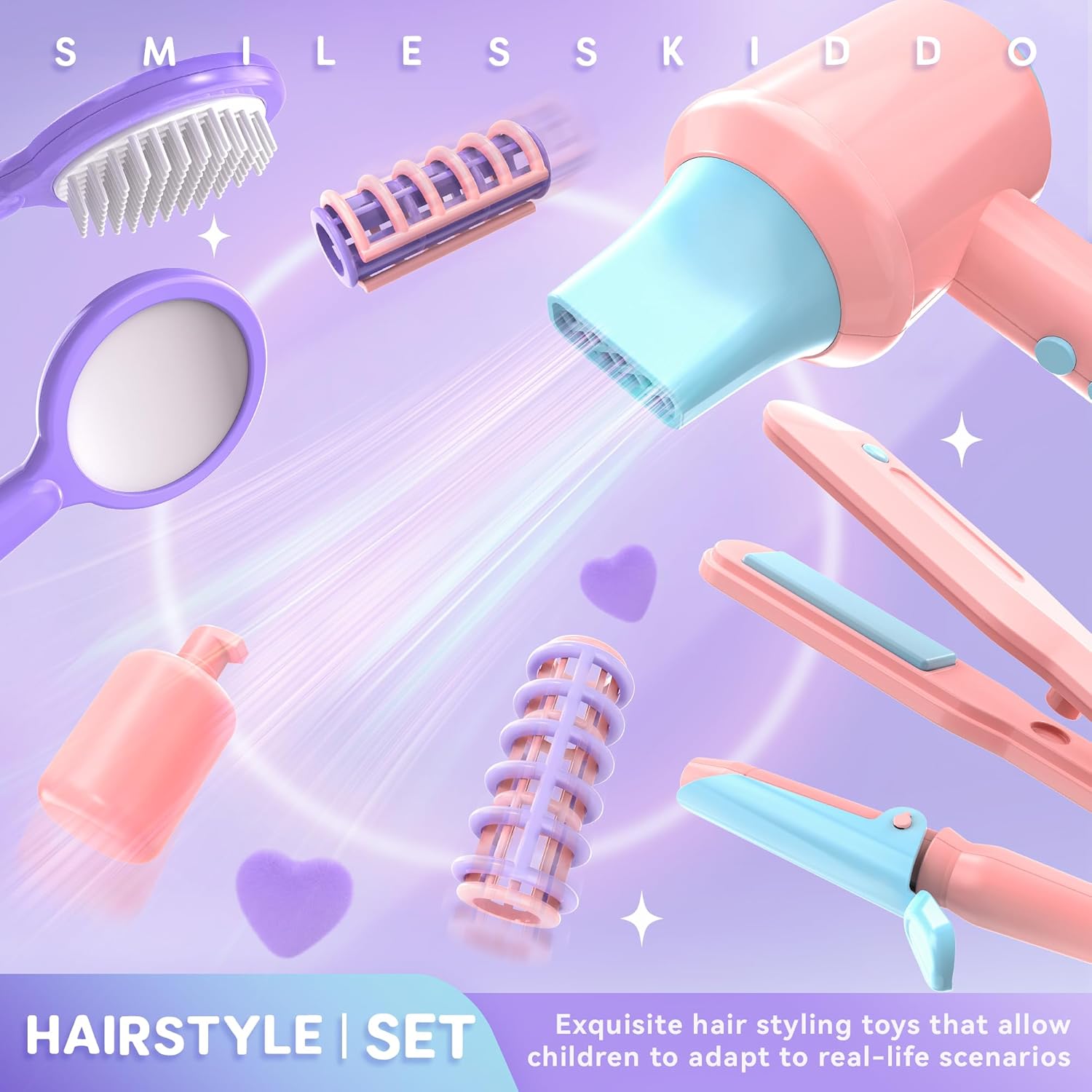 SMILESSKIDDO Kids Hair Salon Toys - Beauty Salon Playset with Hair Dryer, Comb, Mirror and Stylist Accessories, Pretend Play Christmas & Birthday Gift for Girls