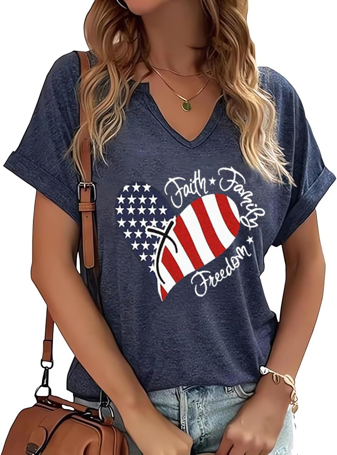 PUCKOLITY American Flag Patriotic T-Shirt Women 4th of July Shirt USA Flag Stars Stripes Graphic Shirt Summer Casual Tops