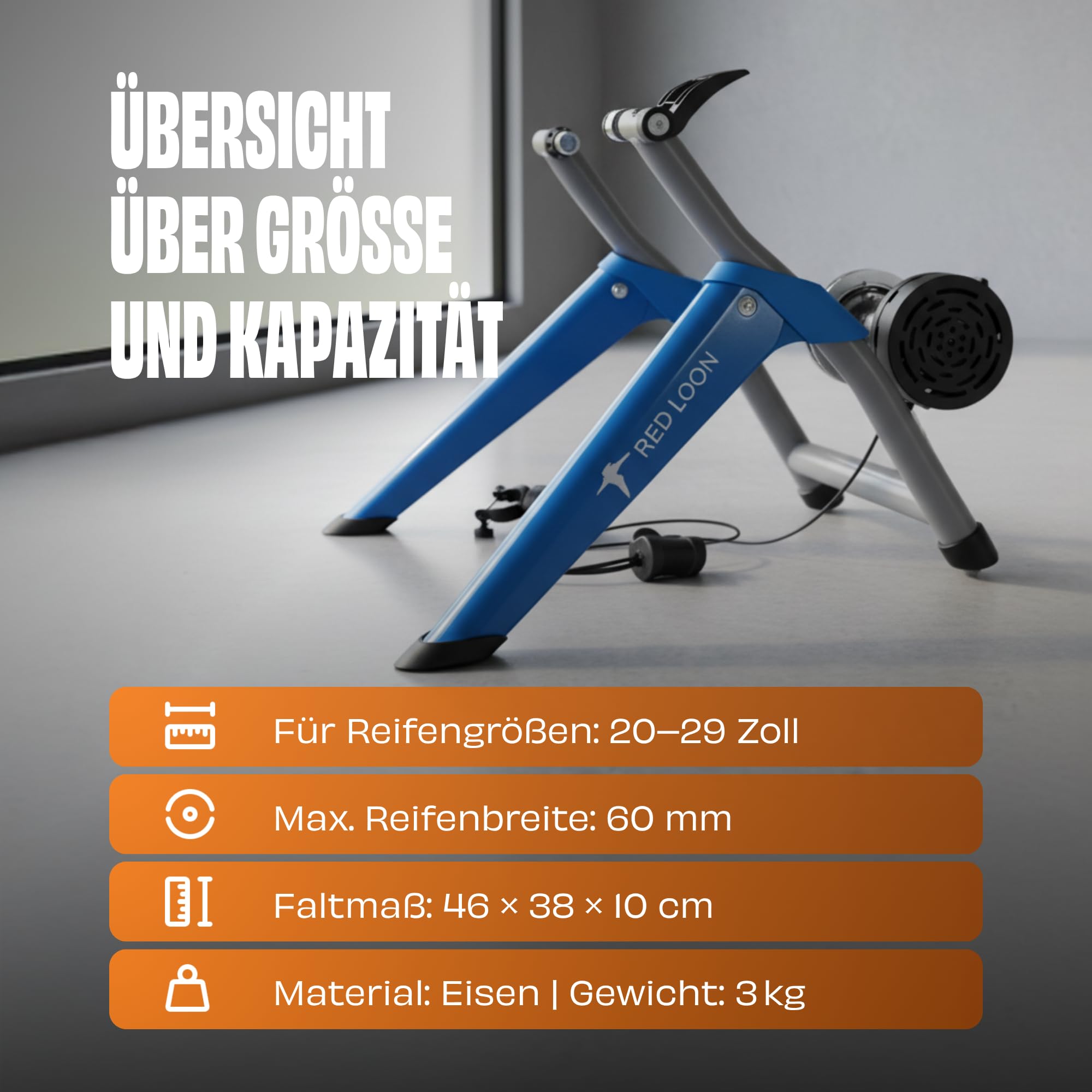 Fahrrad Rollentrainer Fahrradrolle Indoor Bike Trainer Heimtrainer - Red Loon - 26-29 Zoll Räder - 6 Gänge Magnetbremse - bis zu 150 kg belastbar - Klappbarer Rennrad Rollentrainer