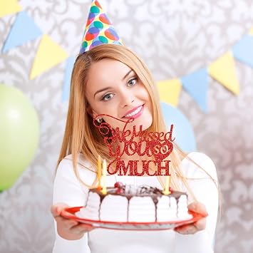 Talorine We Missed You So Much Cake Topper, Welcome Back Party, Welcome Home, Retire From the Army Party Decoration Supplies (Red Glitter)