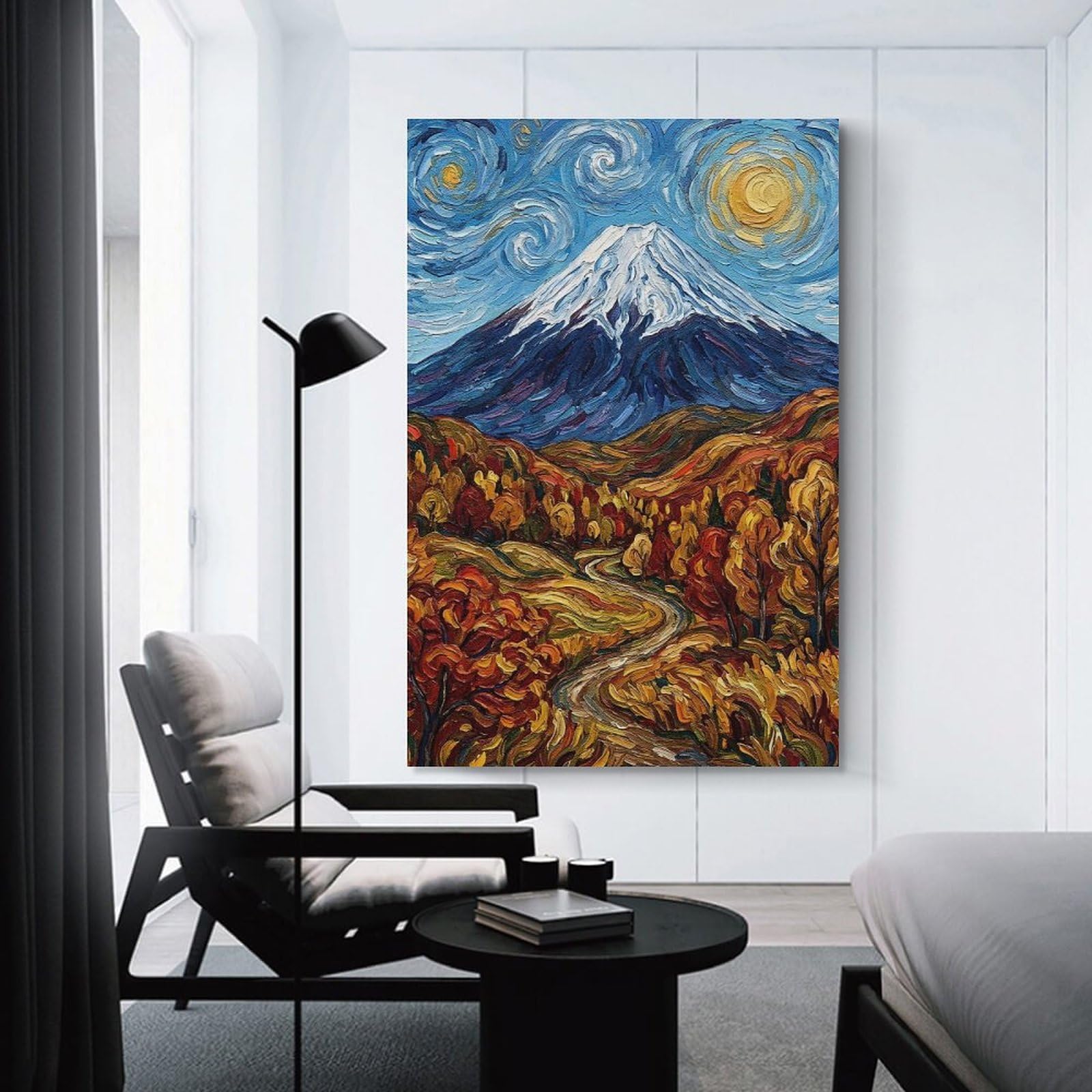 Junmoney Wall Picture Print Autumn Mountain Landscape in Van Gogh Style, 24x36inch(60x90cm), for Workspace Walls, Study Corners Or Bedrooms, A Smart Decor Choice for Study Walls