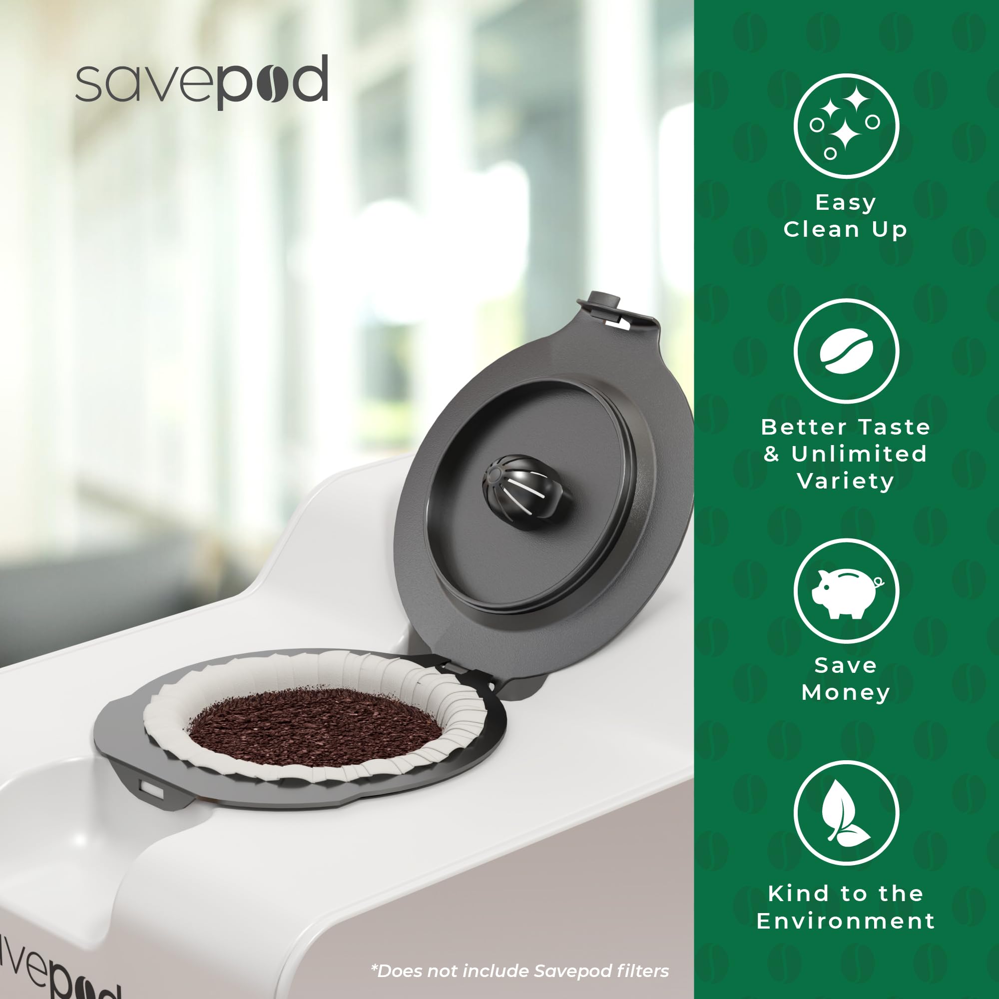 Savepod Anillos reutilizables para cápsulas de café K Cup | Anillo reutilizable sin fondo | Compatible con Keurig1.0 y 2.0 | Sin BPA | Un agujero