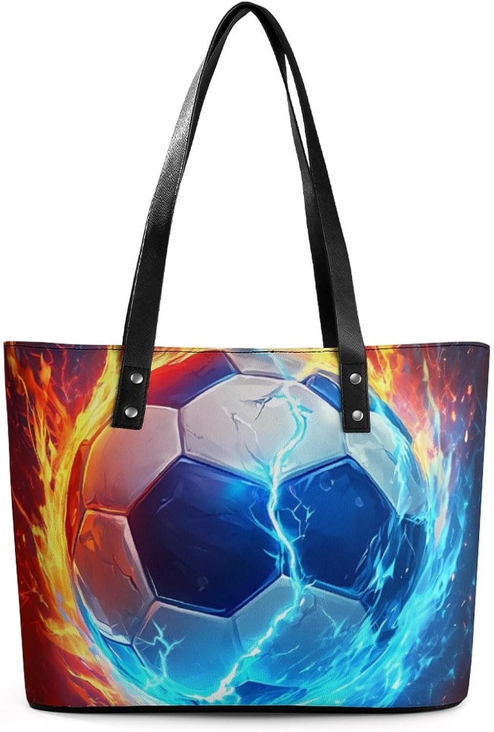 Soccer Water Fire Football Women's Satchel Handbags Tote Shoulder Bag Purses for Travel Shopping Work
