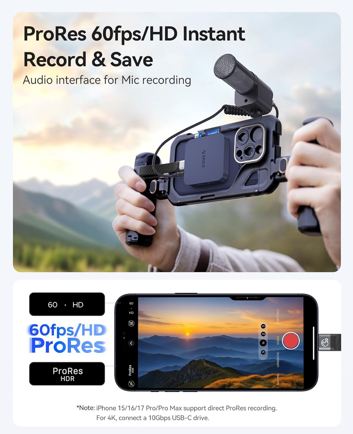 ORICO Ultra-Thin Magnetic SD Card Reader for iPhone 17/16/15 Series/iPad/MacBook, USB C Camera Adapter with SD/TF 3.0 Solt, 5Gbps USB-A, 3.5mm AUX, 100W PD Pass-Through