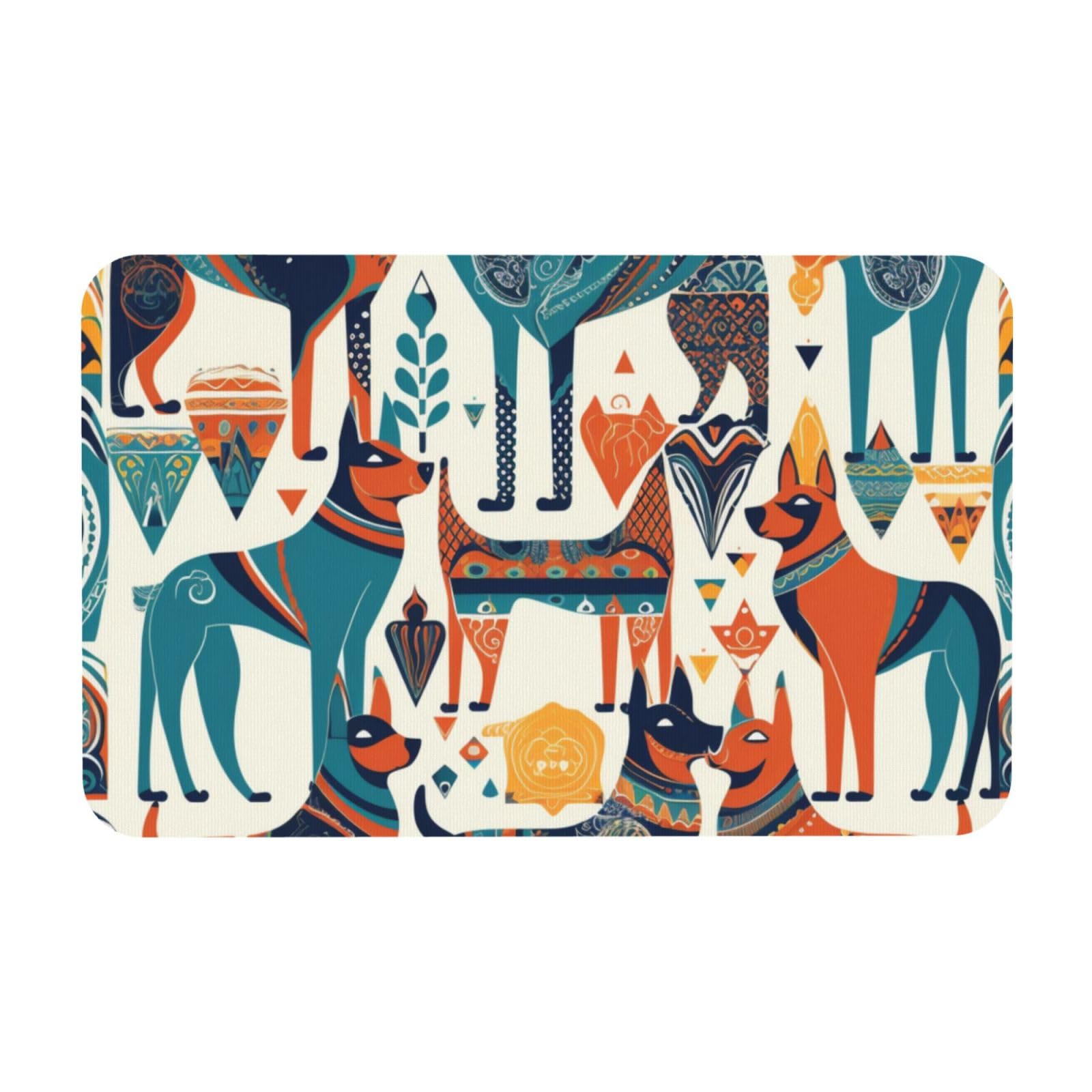 Tapis de bain antidérapant motif chiens colorés 50x80 cm lavable pour sol de chambre et cuisine