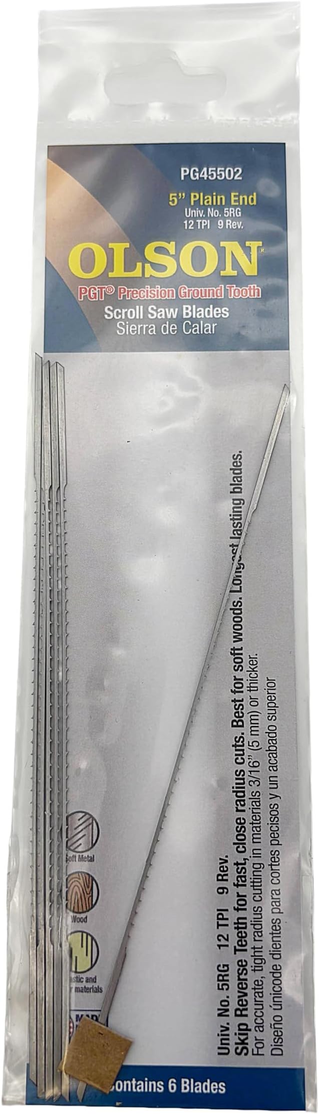 Olson Saw PG45502 Precision Ground Scroll Saw Blade, TPI-12,9 Reverse