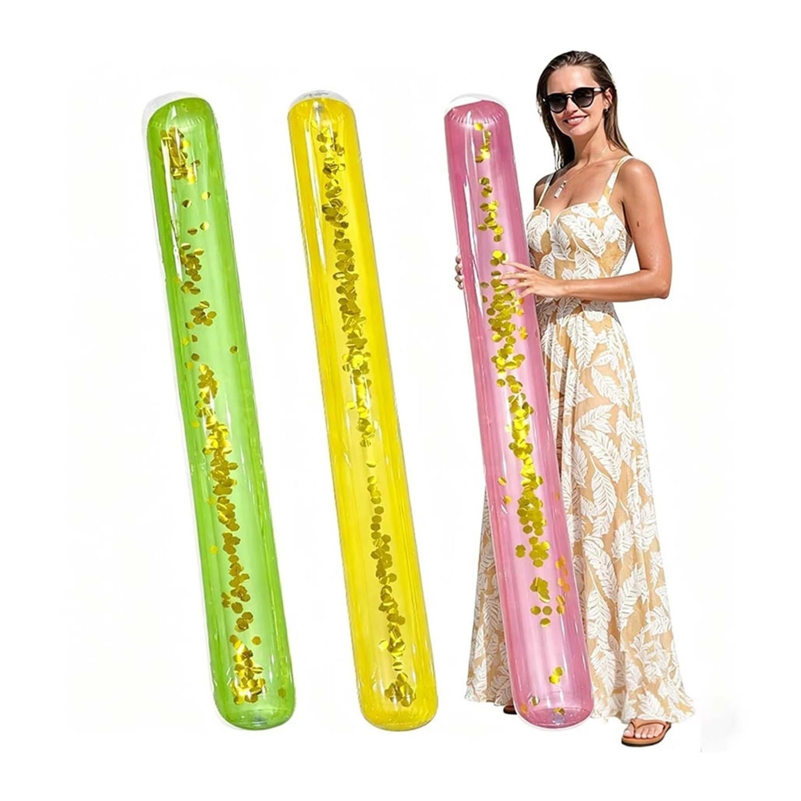 hinchables para Piscina Palos flotadores inflables for Piscina, Lentejuelas Transparentes con Purpurina, 1 Unidad