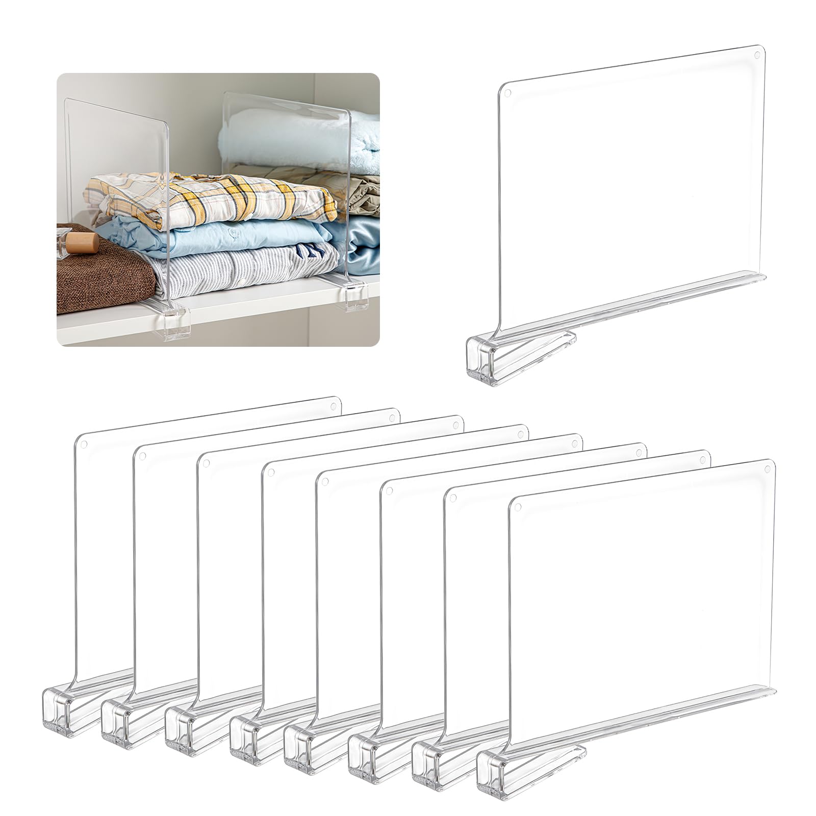 Kasanni 8 Pezzi Divisori Armadio 30x20 Cm Divisori per Mensole in Acrilico Trasparente Multifunzione Divisori per Armadio Interno Adatto per Camere da Letto, Cucine, Librerie