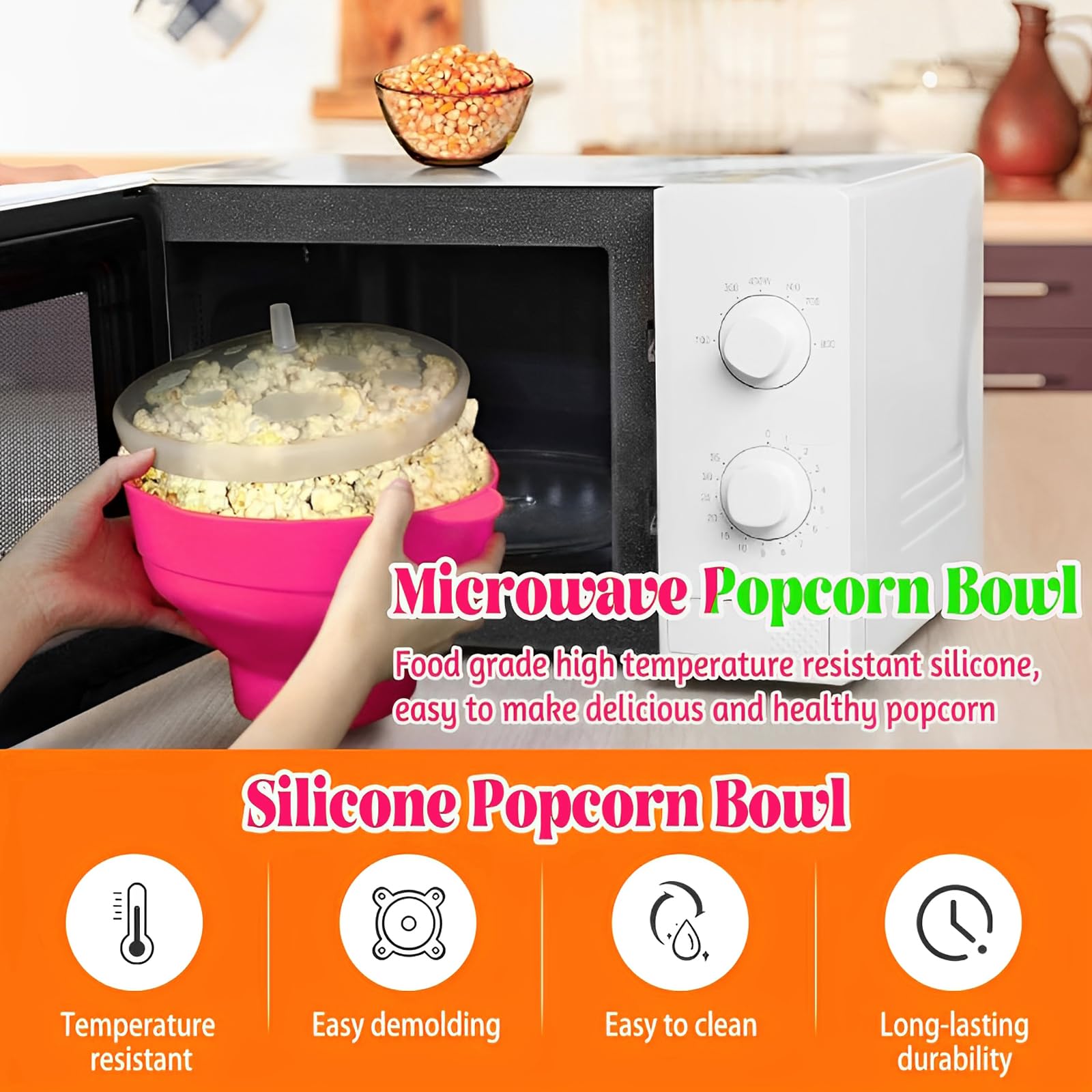 Bol à Pop-corn Micro-ondes En Silicone - Sans Huile, Pliable - Machine à Popcorn Réutilisable Pour Maison, Cinéma