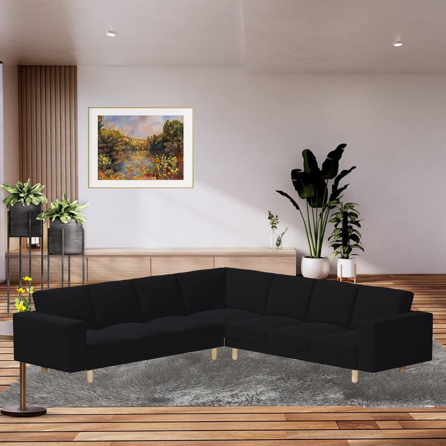 Custom Made NORSBORG Sectional Couch Velvet Replacement Cover Hand Made Fits IKEA NORSBORG 3+3 Corner Sectional Sofa,Only Cover. (Black)