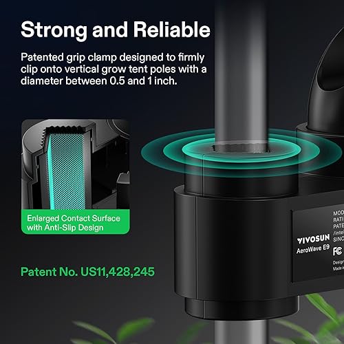 Miniatura 2 de VIVOSUN AeroWave E9 - Ventilador de tienda de cultivo de 9 pulgadas, motor EC, controlador por WiFi, ventilador de clip oscilante automático