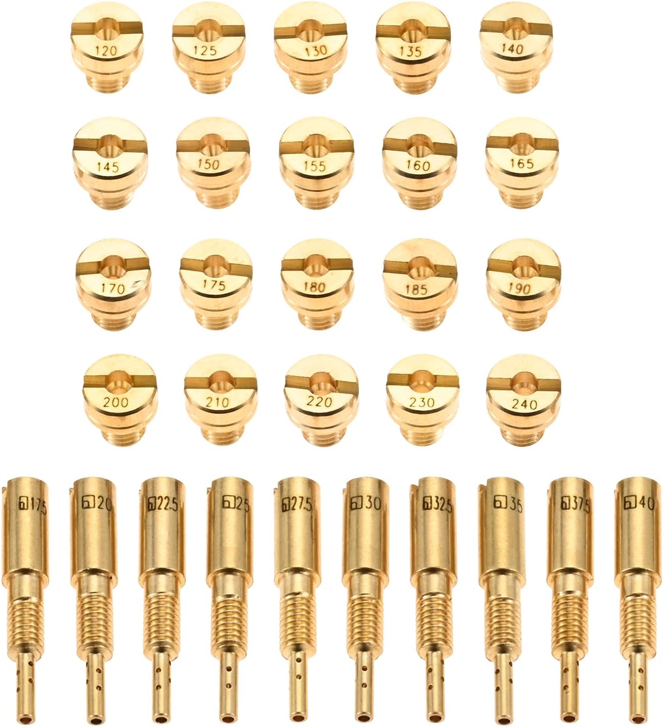 Gohantee 30Pcs Carburetor Main Jet and Pilot Slow Jet Kit, Including 20Pcs Main Jet and 10Pcs Slow Pilot Jet, Replacement for Mikuni Carburetor Large Round N100.604 & VM28/486, Compatible with Suzuki