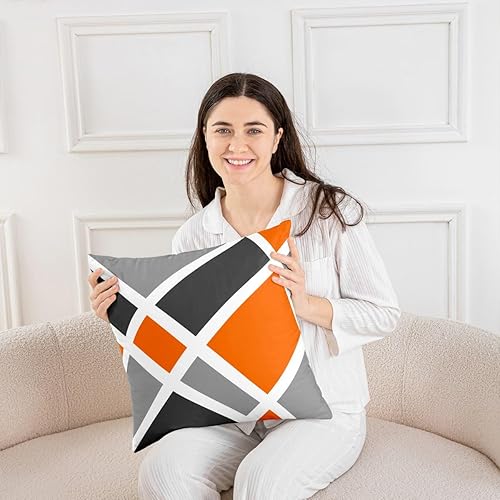 Miniatura 4 de Feelyou Funda de cojín geométrica de líneas de rayas, geométrica, gris, naranja, negro, para decoración del hogar, sala de estar, funda de cojín