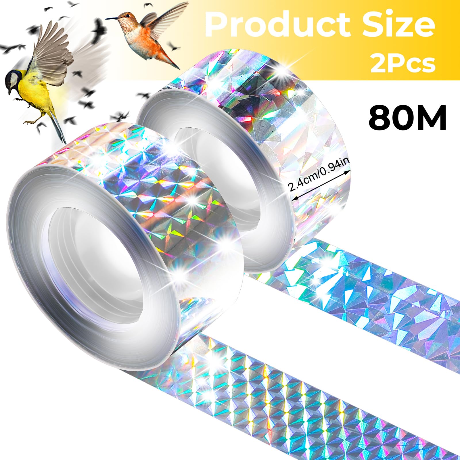 Reflective Bird Repellent Tape, 2 Rolls 80 M X 4.8 Cm Bird Repellent