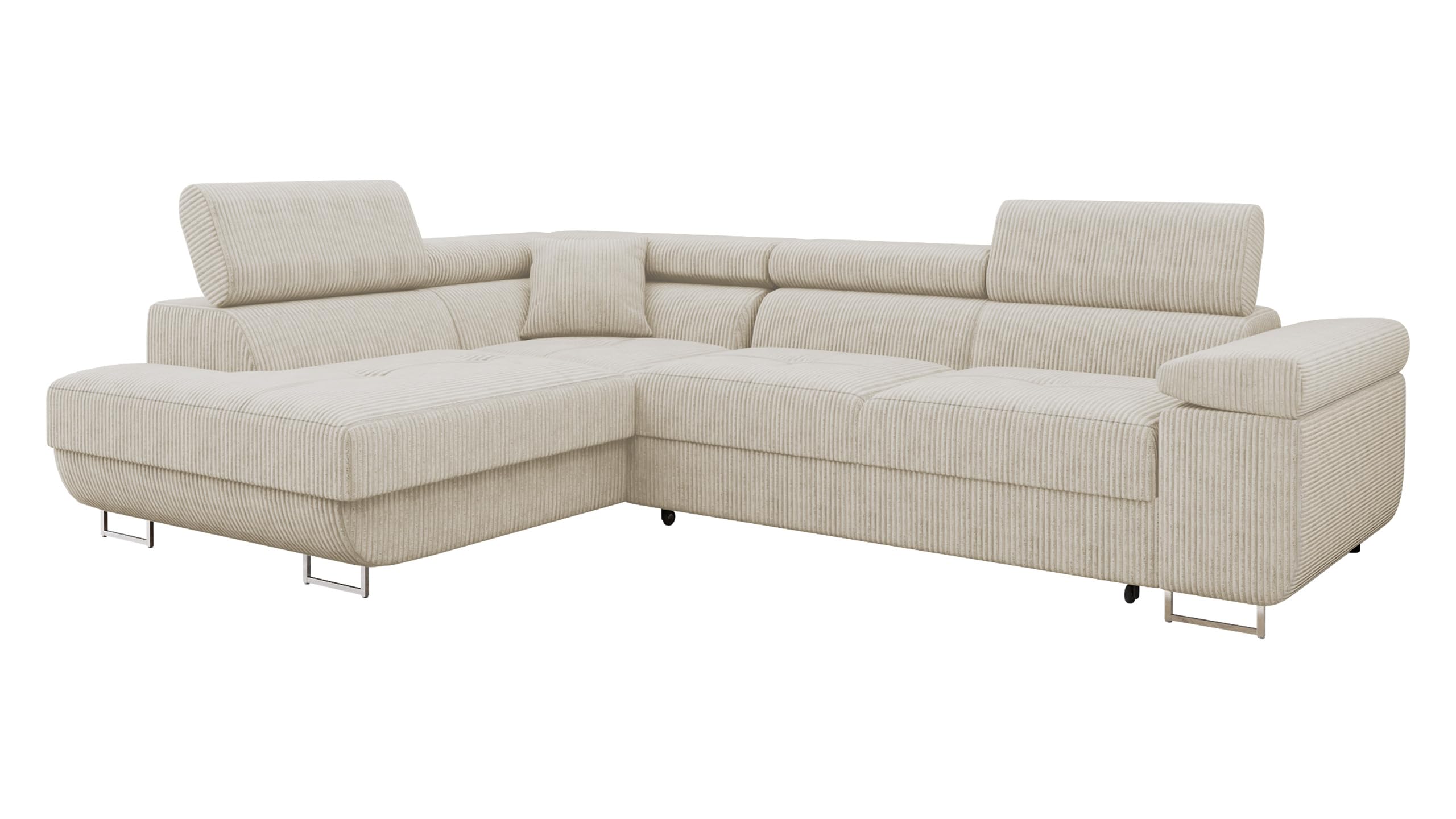 Mirjan24 Ecksofa Torezio Cord mit Bettkasten – L-Form, Bettfunktion, linke Seite, verstellbare Kopfstützen