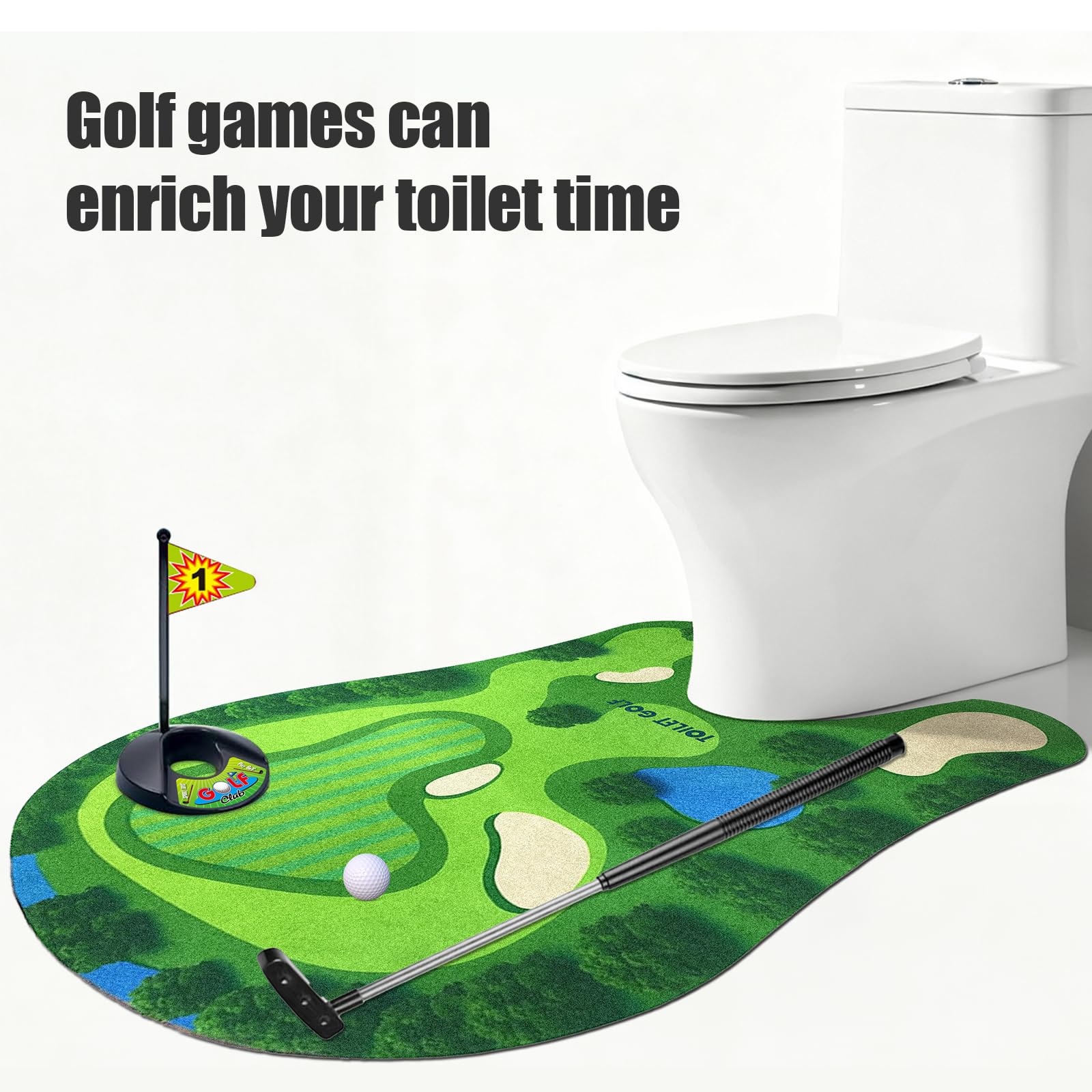 Toilet Golf Game, Mini Golf That Can Be Played in The Bathroom - Wonderful Toilet Time, Gag Gifts,Funny White Elephant Gift, Prank Gift for Dad Husband, Boyfriend, Men