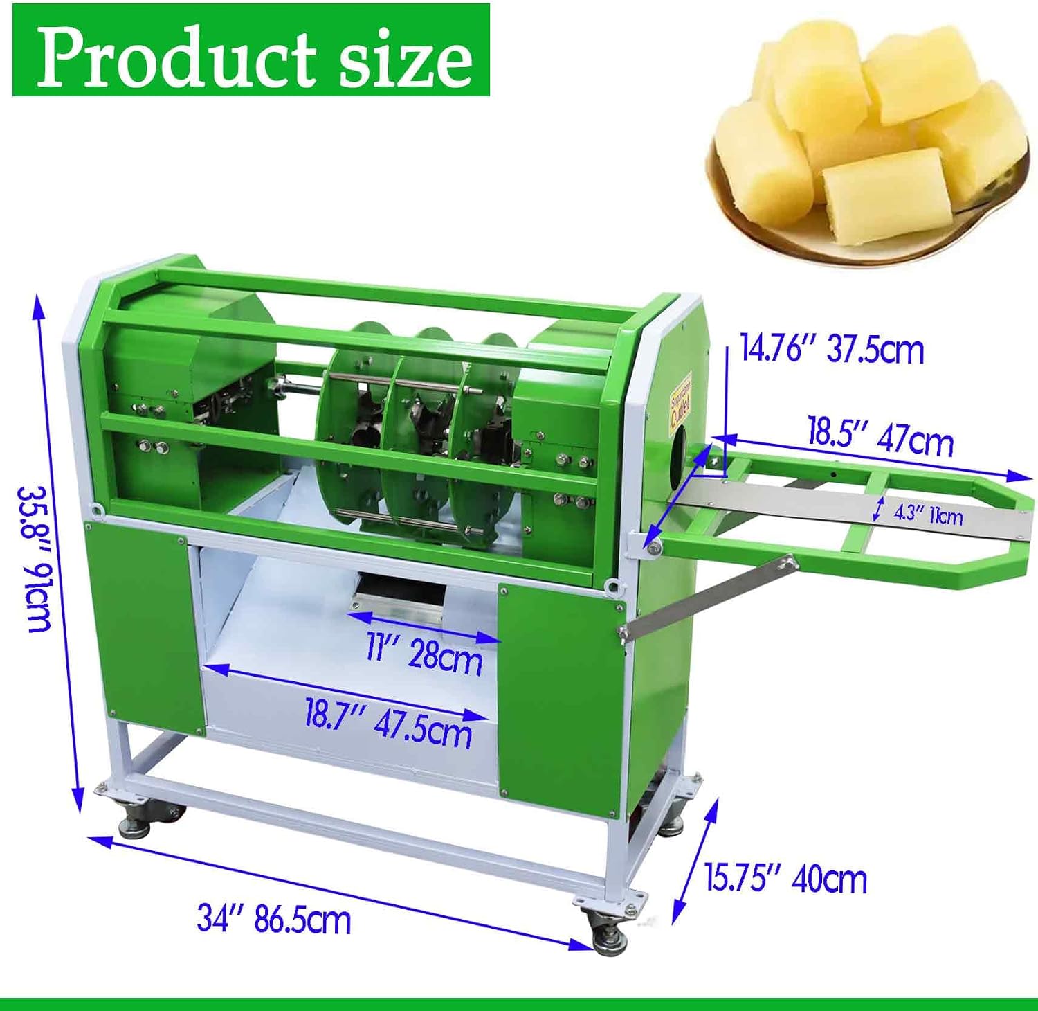 220V/110V/48V Electric Sugar Cane Peeler with Transformer, Outlet 3.5In 550W High Efficient Sugarcane Skin Peeling Machine, 3 Sets Steel Blades, for Sugarcane Processing