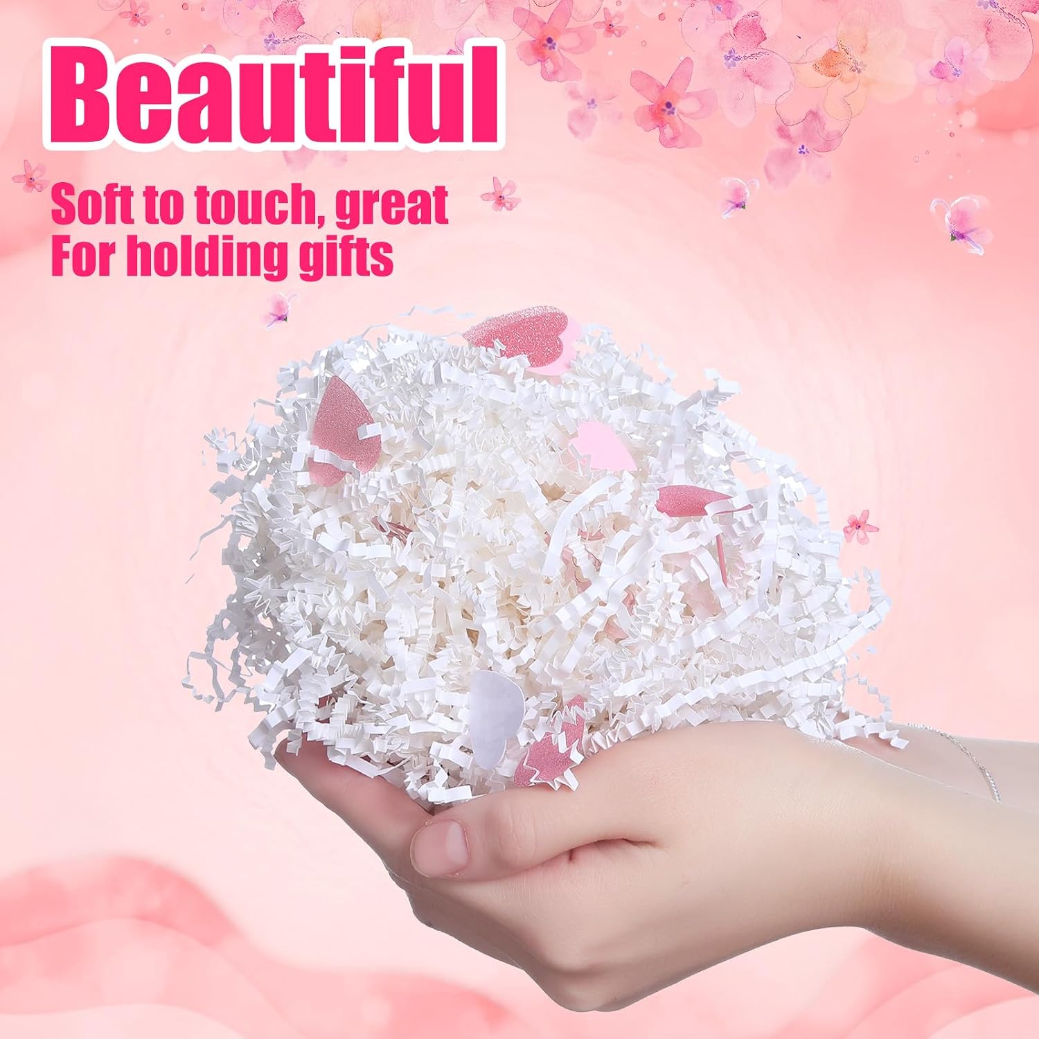 AmazingSpark 2 LB Valentine's Day Crinkle Cut Paper 31oz Red Pink White Raffia Paper Shred Filler with Heart Confetti for Gift Wrapping Basket Filling Birthday Wedding Anniversary Party Supply Decor
