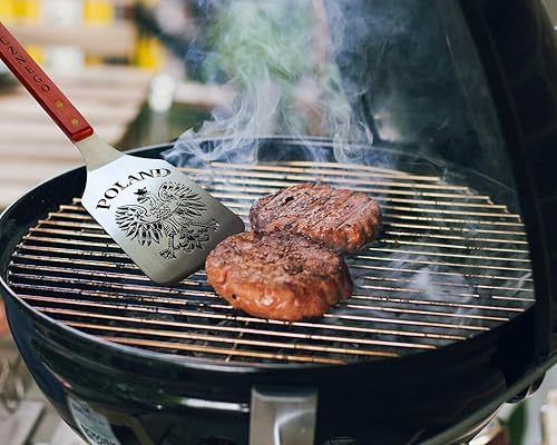 Miniatura 6 de Polart, Polish White Eagle - Espátula para parrilla de acero inoxidable con abridor de botellas y mango de madera, accesorios de parrilla para