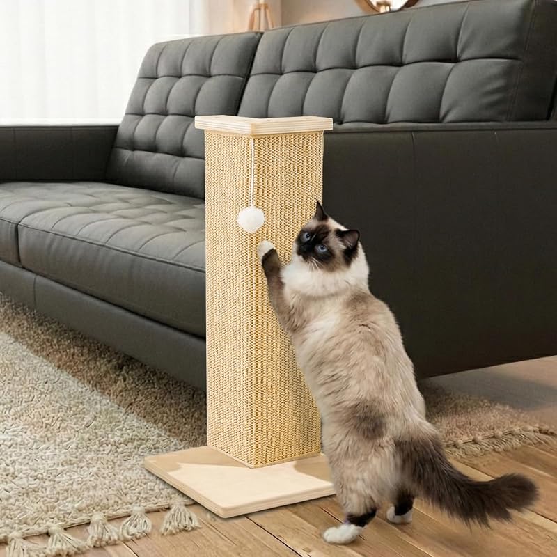 PETKARAY Couch Corner Cat Scratcher, 22'' Corner Scratching Post Cat Wall Scratcher, Sisal Scratch Pad for Sofa, Wall Furniture Protector with Toy Ball