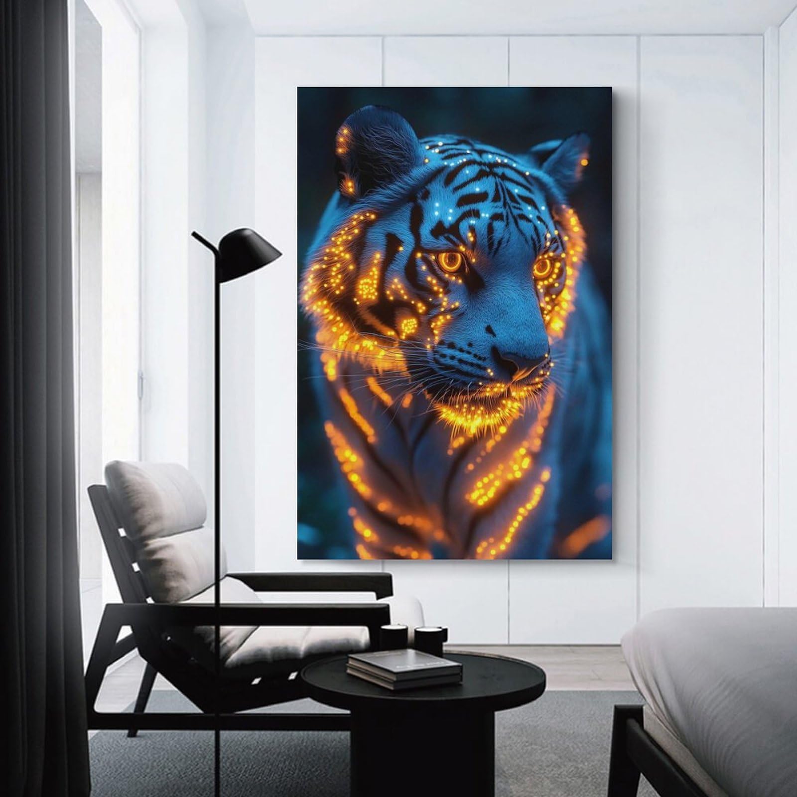 Junmoney Glowing Tiger Portrait Room Decor Wall Art, 16x24inch(40x60cm), for Home Office, Desk Area Or Studio, An Interior Accent for Desk Areas