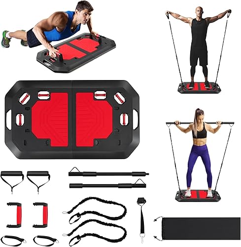 Goplus Tabla de realce de 34 pulgadas, gimnasio portátil en casa con bandas elásticas, asas de soporte de realce, barra de pilates, bolsa con