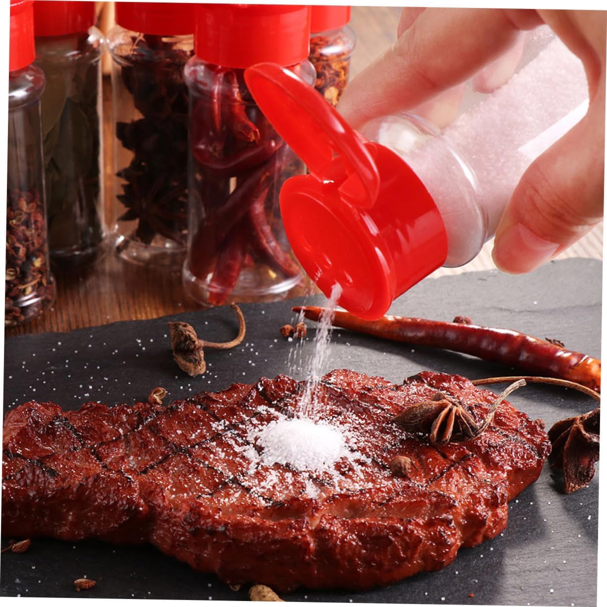 25pcs Salt Bottle Coarse Perforations Plastic Seasoning Jars Pepper Shakers for Kitchen Use Random Color