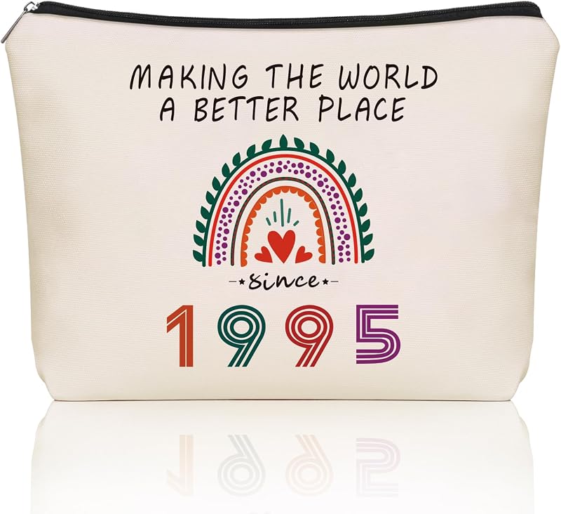 Necessaire de maquiagem e viagem Girlly 1995-30th, estampa de letras, fechamento com zíper, 20,07 cm x 17,02 cm x 0,51 cm