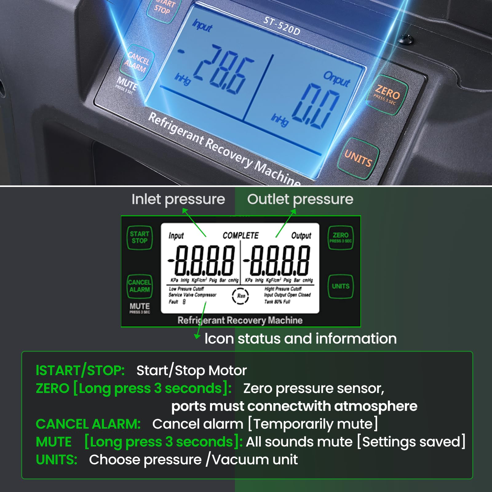 Super Stars Máquina de recuperación de refrigerante compatible con A2L | 1 HP (750 W), pantalla digital sin escobillas, autolimpieza, unidad HVAC portátil, para CFC HFC HCFC