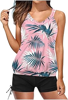 2025 Tankini Mujer Conjunto Mujer Ocio Tankini Traje de Baño Tankini de Dos Piezas Conjunto de Tankini Elegantes Trajes de Baño para Mujer Parte Superior Tankini con Shorts de Baño 2 Colores