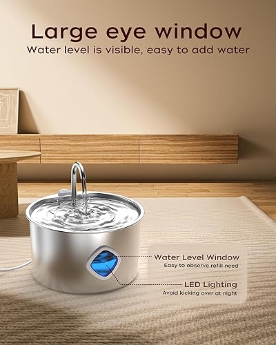 Miniatura 4 de Fuente de agua para gatos, fuente para mascotas de 108 oz3.2 L, fuente automática de acero inoxidable para gatos, bomba silenciosa, dispensador de