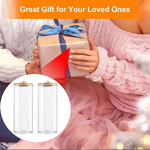 Miniatura 6 de 2 piezas de soporte redondo de algodón, soporte de almohadilla de algodón con tapas de bambú, dispensador de almohadillas de algodón para