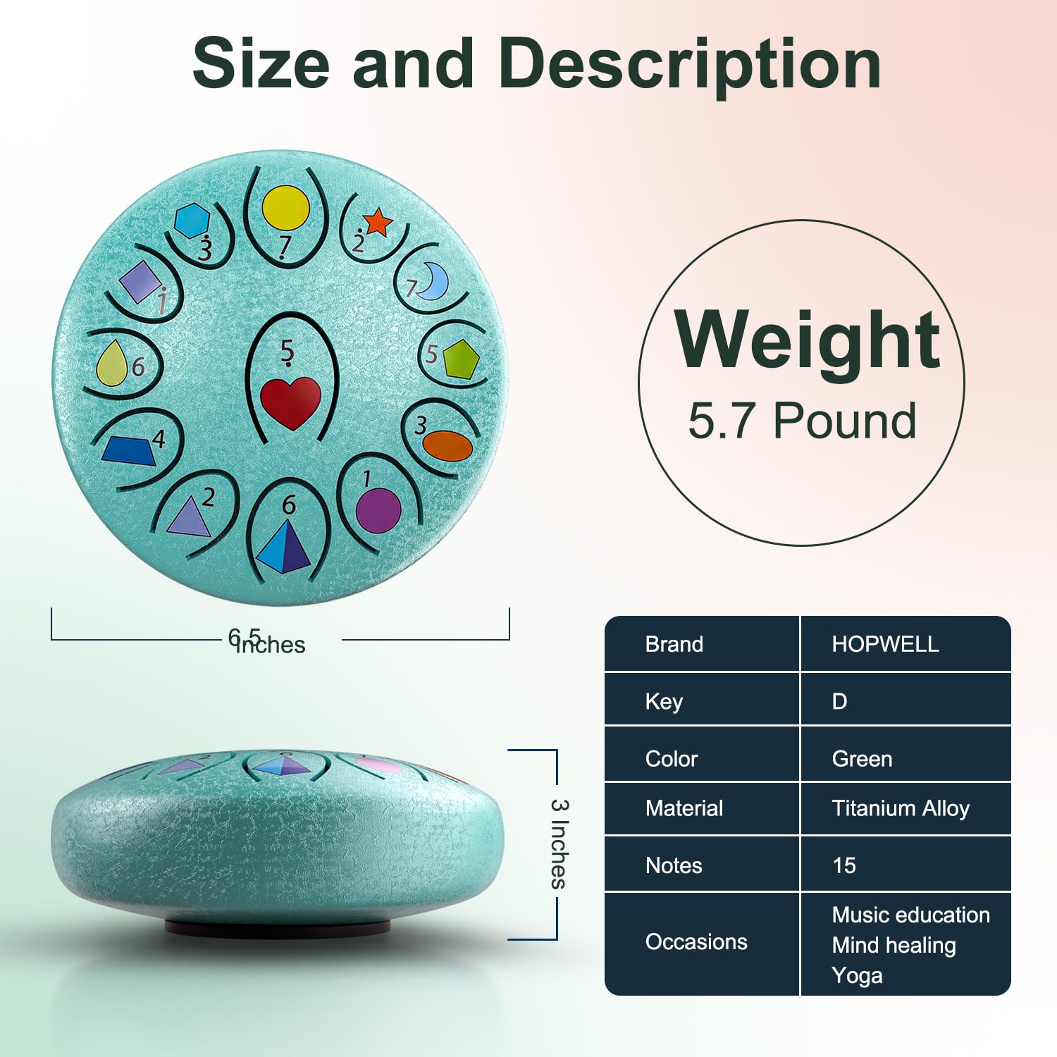 Steel Tongue Drum 6,8 Zoll 13 Noten - Outdoor Percussion Regentrommel für den Garten, Meditation & Stressabbau - Musikgeschenk für Erwachsene & Anfänger (Malachit)