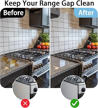 Stainless Steel Stove Gap Cover (2 Pack, Black), Stove Gap Filler for Kitchen, Range Trim Kit, Heat Resistant with Easy Clean, Adjustable Length 13.8 to 27.5