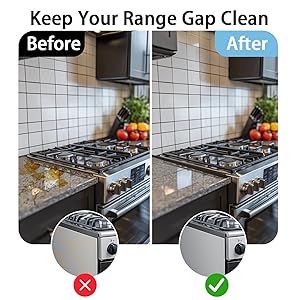 Stainless Steel Stove Gap Cover (2 Pack, Black), Stove Gap Filler for Kitchen, Range Trim Kit, Heat Resistant with Easy Clean, Adjustable Length 13.8 to 27.5