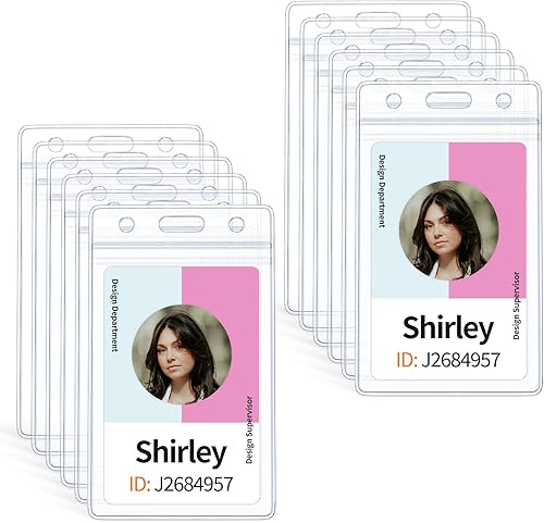 Pawfly Paquete de 12 portatarjetas verticales para tarjetas de identificación, impermeables, transparentes, funda protectora de tarjetas de alta
