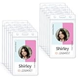 Pawfly 12 Pack Vertical ID Card Badge Holder Waterproof Clear Card Sleeve Case Cover Heavy Duty Card Protector Pouch with Resealable Zip for Proximity Key Card Driver’s License and Credit Card