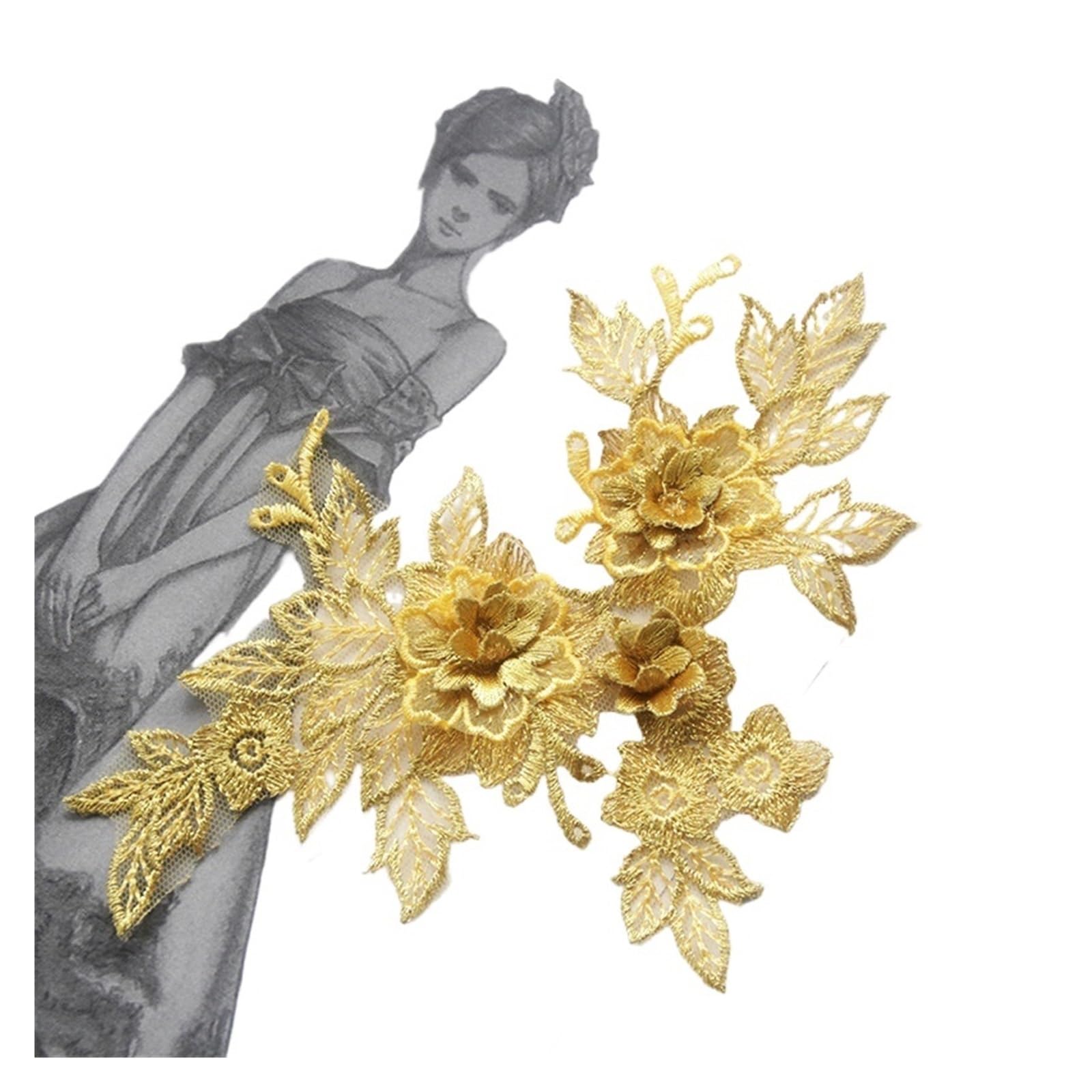Appliques de dentelle brodées 3D motif floral pour col couture DIY