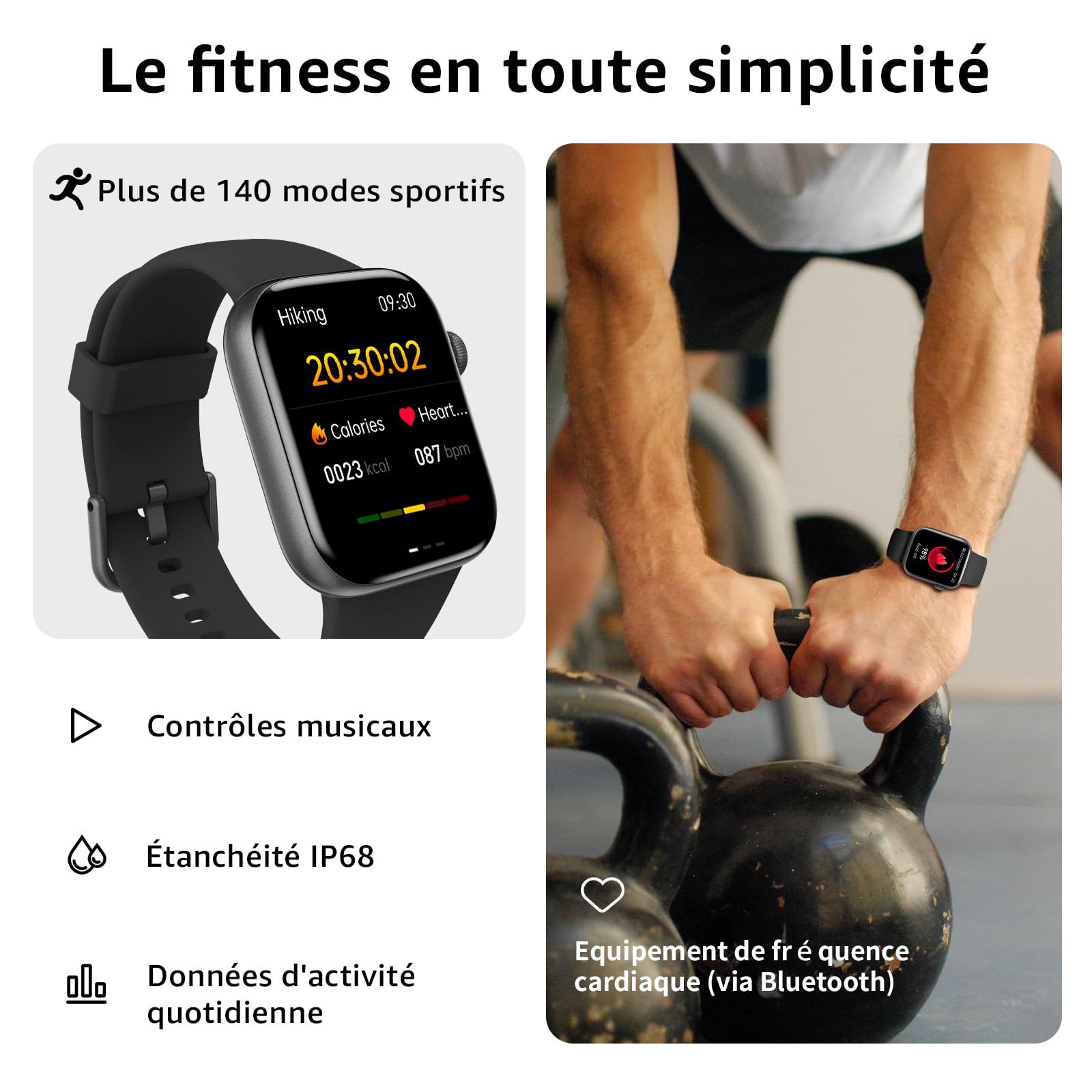 AcclaFit Montre Connectée Homme Femme avec Appels Bluetooth, Écran 1.85" HD Smartwatch Sport (140+ Modes), Cardiofréquencemètre, Moniteur de Sommeil, Étanche IP68 pour Android iOS
