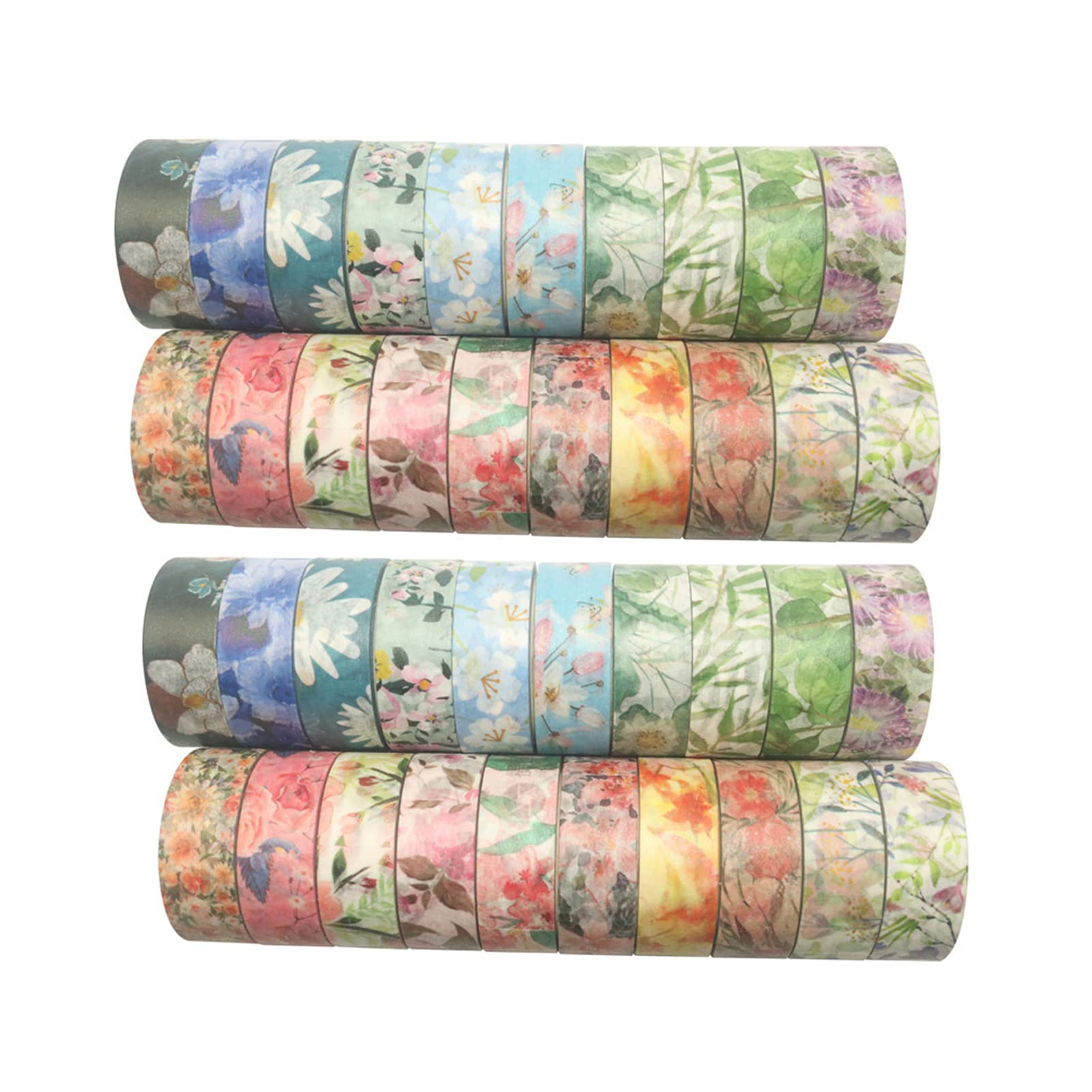 Cinta Washi con Flores y Plantas de Alta Definición Visual en 40 Rollos para Manualidades Creativas