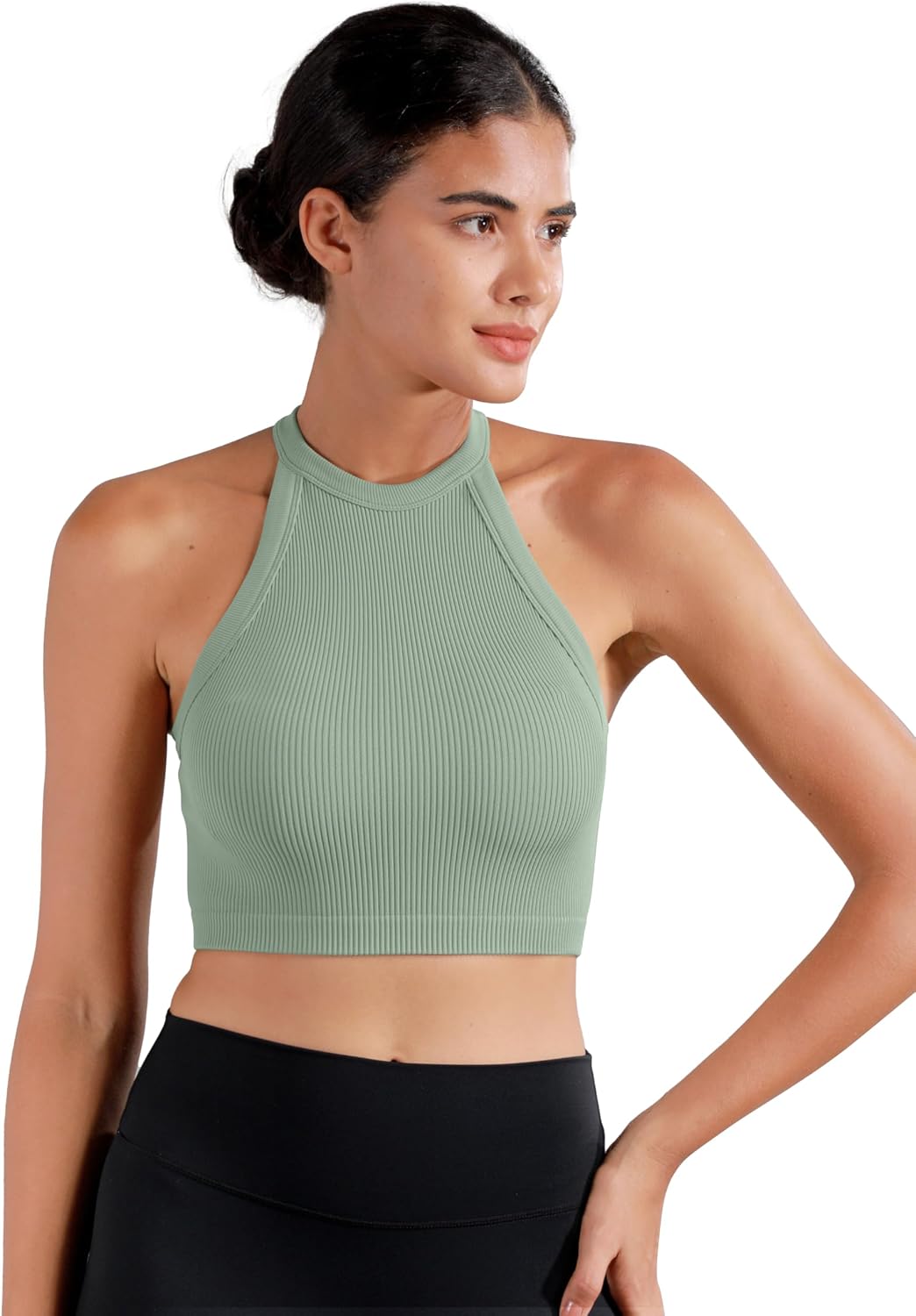 Sunzel Ribbed Tank Tops for Women, Halter High Neck Seamless Cute Crop Top, Basics Sleeveless Workout Athletic Yoga Shirts