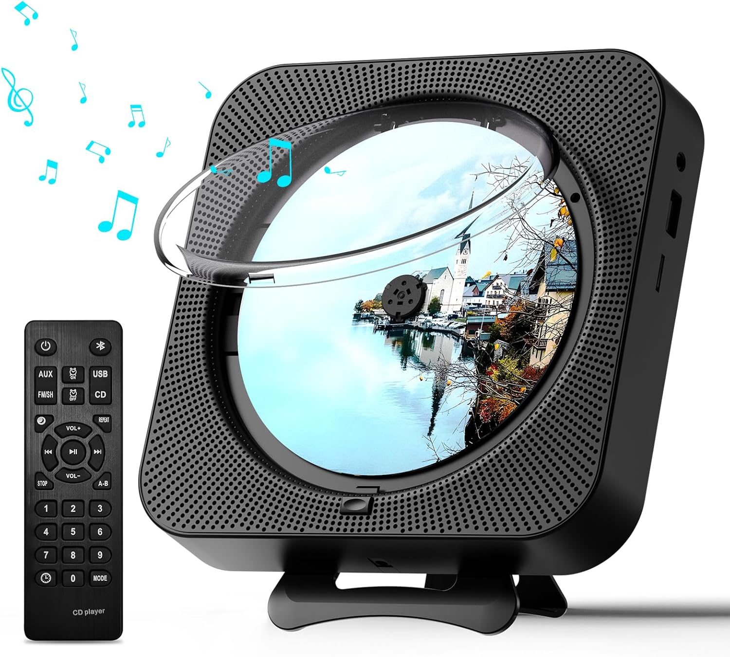 Reproductor de CD portátil con Bluetooth de escritorio para reproductores de música de CD en el hogar con control remoto, temporizador, altavoces