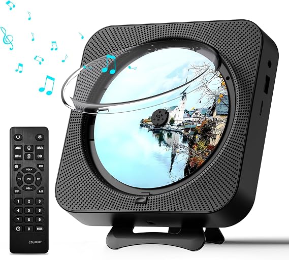 MICOCIOUS Portable CD Player with Bluetooth Desktop CD Player for Home CD Music Players withTimer,Built-in Dual Speakers with LED Display Home Audio Boombox FM Radio (Black)