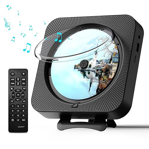 MICOCIOUS Portable CD Player with Bluetooth Desktop CD Player for Home CD Music Players with Remote Control,Timer,Built-in Dual Speakers with LED Display Home Audio Boombox FM Radio (Black) - Black