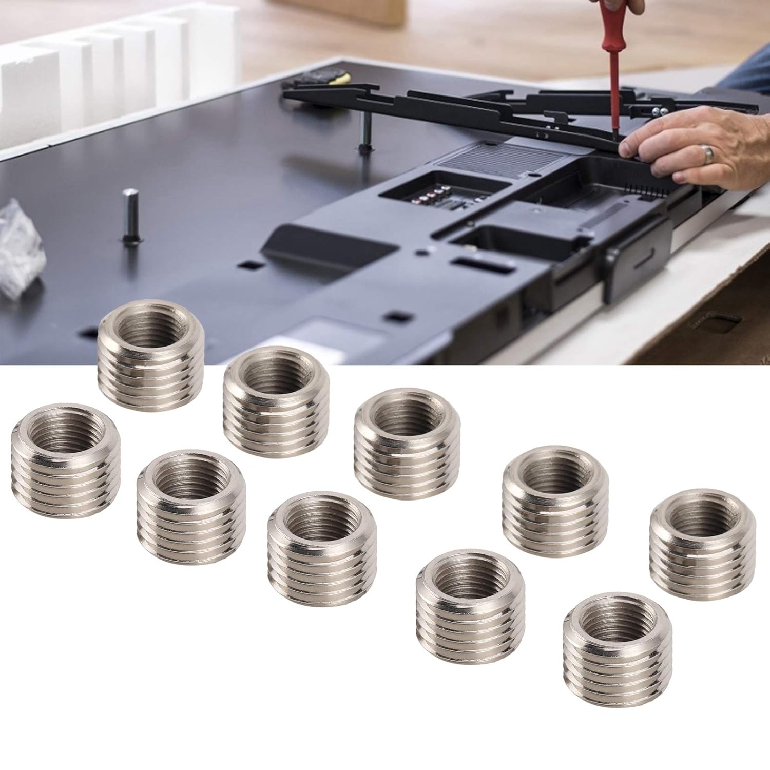 10Pcs Thread Repairing Nut Conversion Socket, Made of Durable 303 Stainless Steel, RC1/8 to M14 x 1.5 10MM Specification, Excellent for Aviation, Automobiles, and More