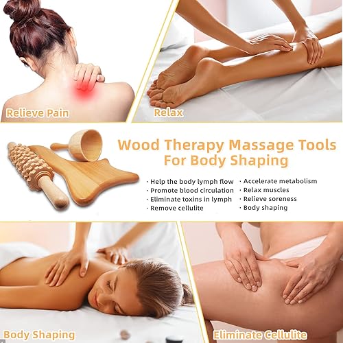 Miniatura 5 de Herramientas profesionales de masaje de terapia de madera 4 en 1 para moldear el cuerpo kit de herramientas de masaje de drenaje linfático kit de