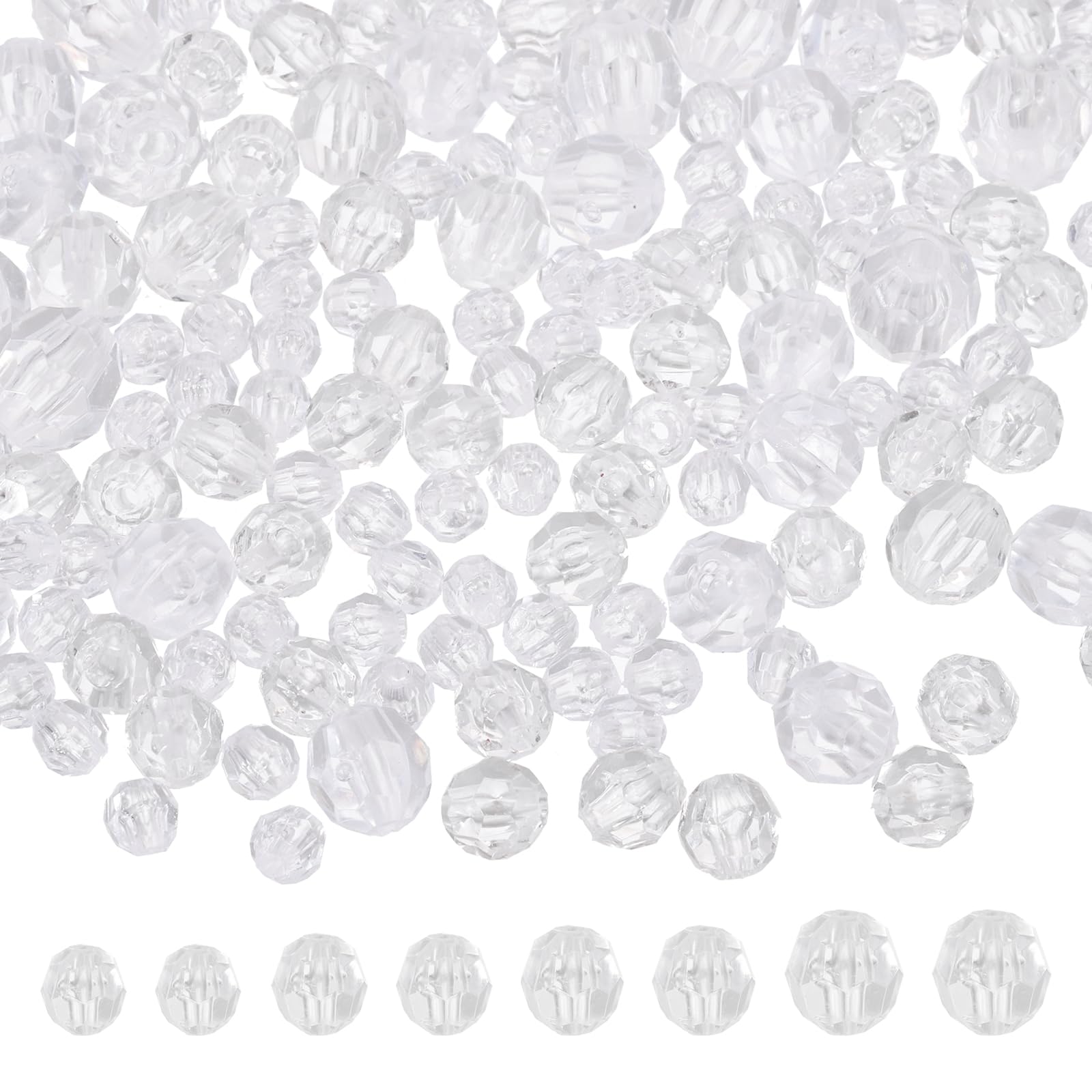 sourcing map 850 Pcs Acrylic Round Faceted Beads 6mm 8mm 10mm 12mm Loose Crystal Spacer Bead for Bracelets Necklace Keychains DIY Crafts Jewelry Making, Transparent