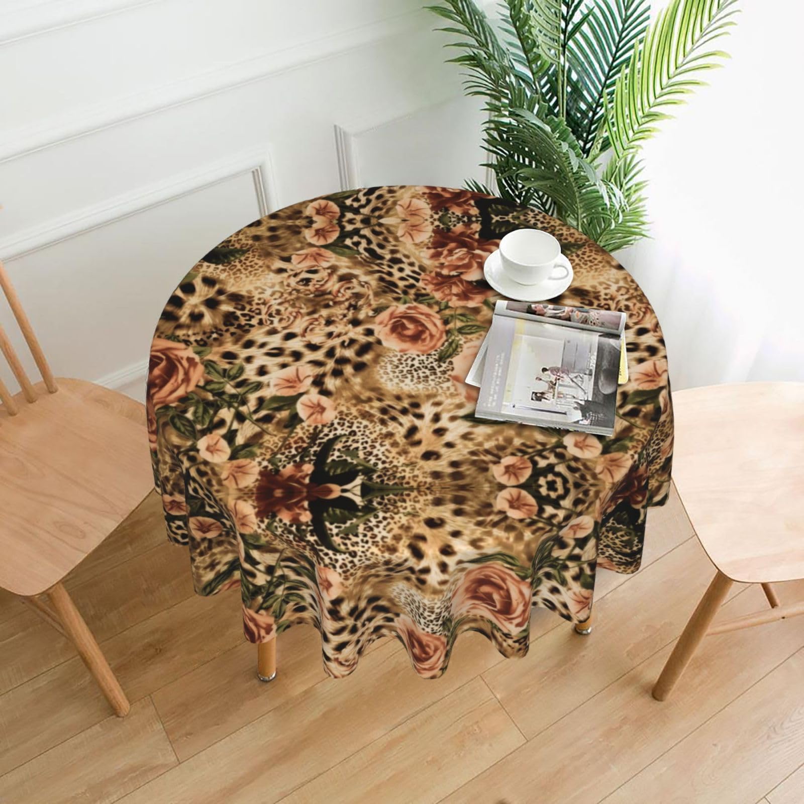 YYHHAOFA Striped Leopard Prints 60in Round Decorative Tablecloth – High-Grade Polyester Throw Cover for Dining, Parties, and Outdoor Events